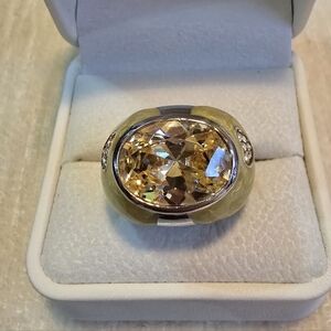 Vintage Signed 925 LGA Lauran G Adams Oval Citrine Gemstone Enamel Dome Ring  6